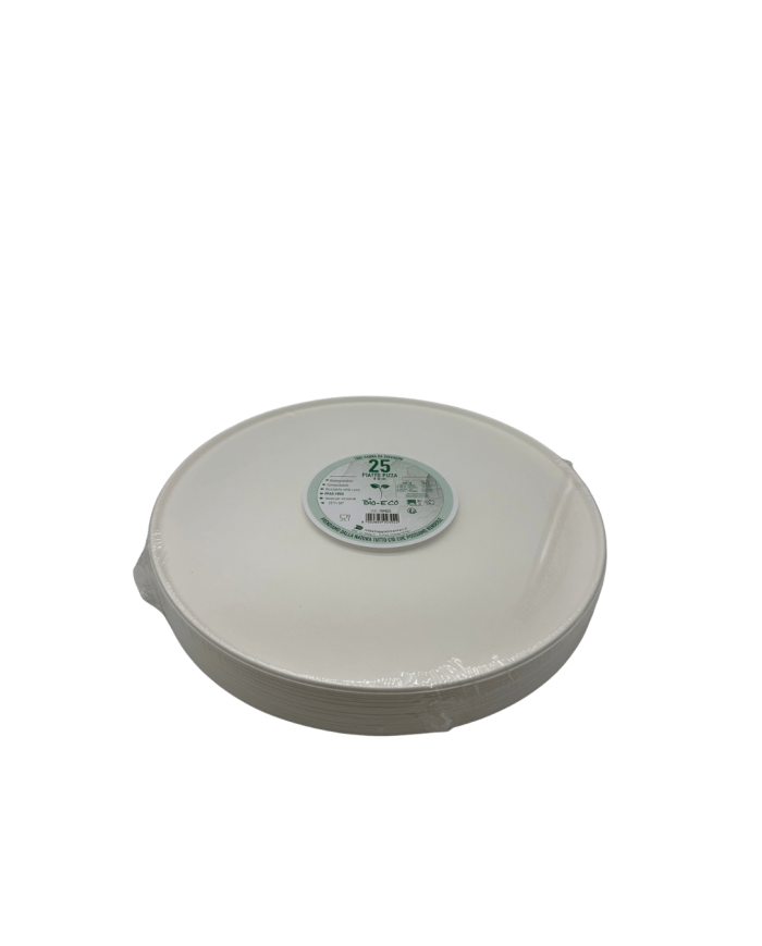 50 Piatti Pizza Biodegradabili 33 Cm - Compostabili In Polpa Di Cellulosa - Bianco - EN13432 - 4