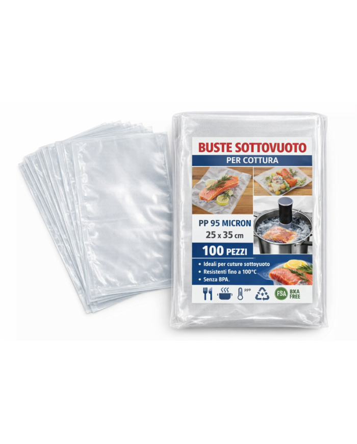 BUSTE SOTTOVUOTO LISCE  COTTURA PP 25X35 PZ 100