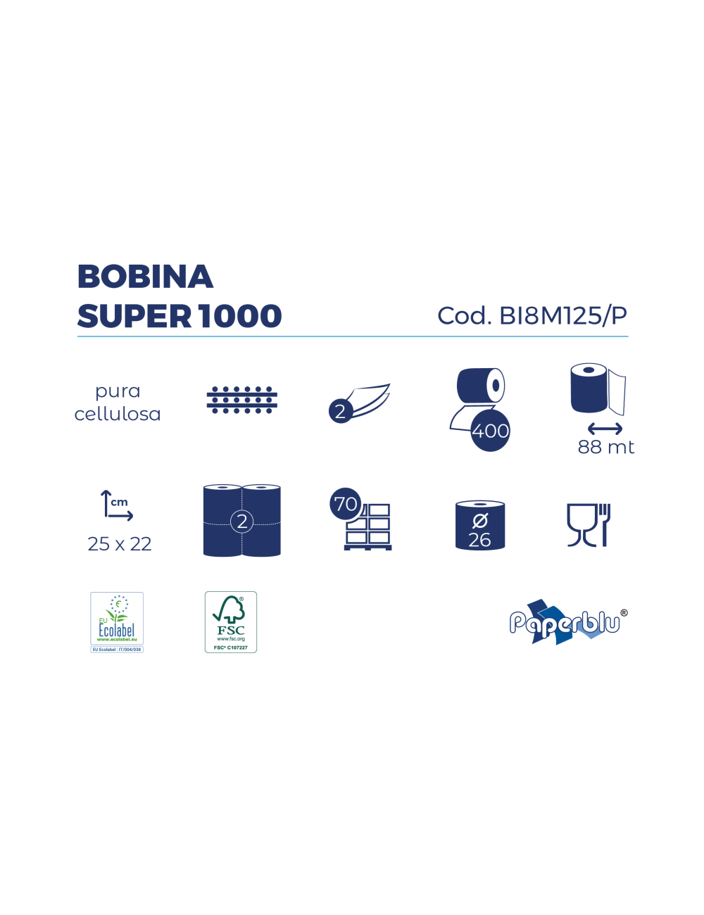 4 Rotoli Asciugatutto Paperblu Super1000 - 800 Strappi Totali, 2 Veli, Ultra Assorbente, Made In Italy, Per Casa E Professionale