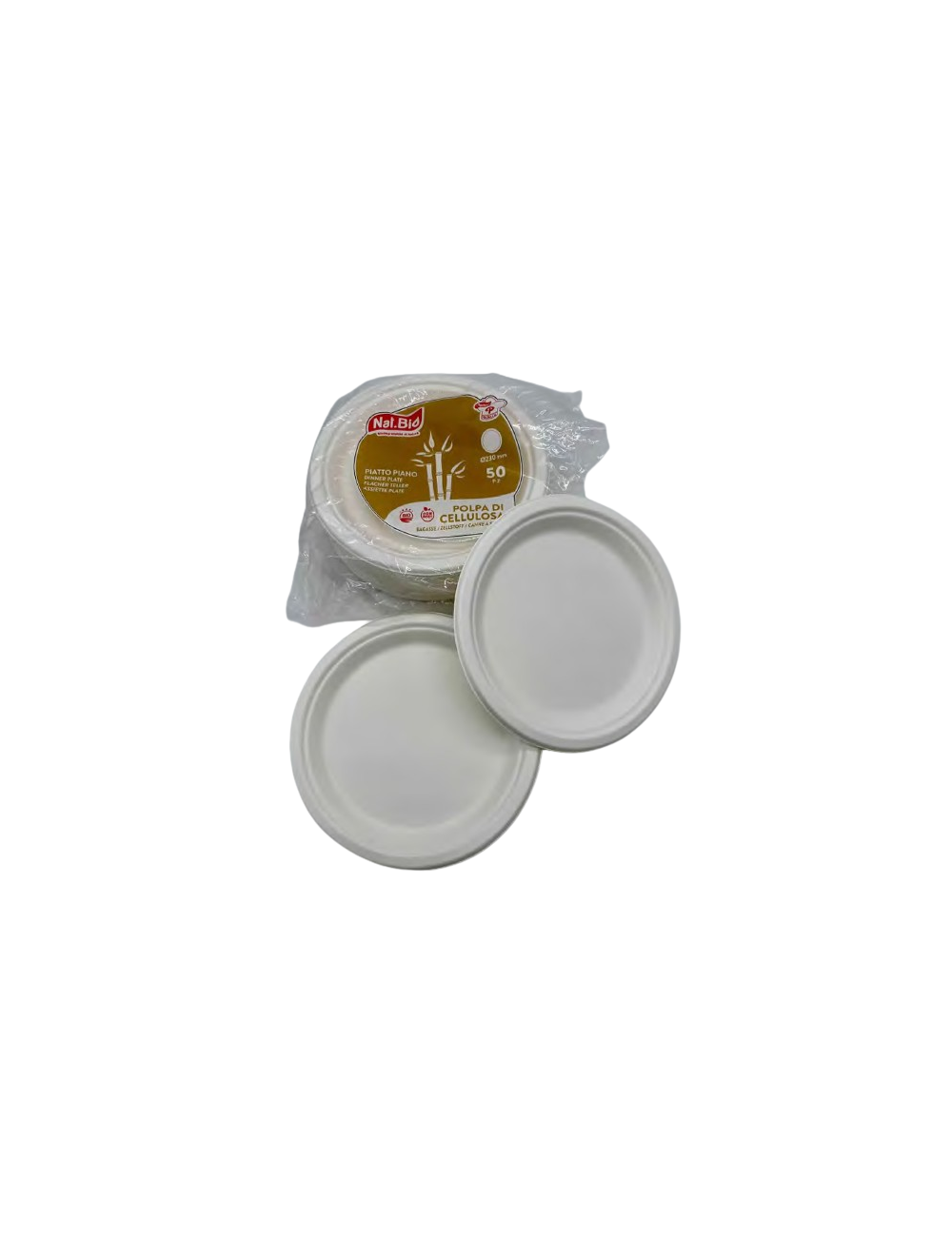 PIATTO PIANO IN POLPA DI CELLULOSA 23 CM CF 50 PZ