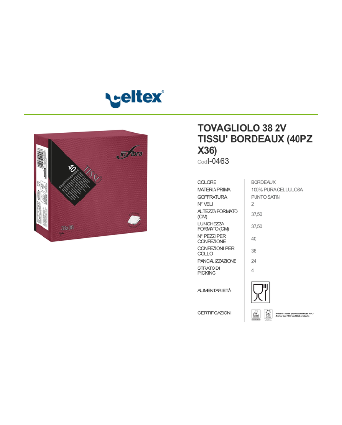 TOVAGLIOLI TIPO TISSÙ 38X38 BORDEAUX 4O PZ 36CF