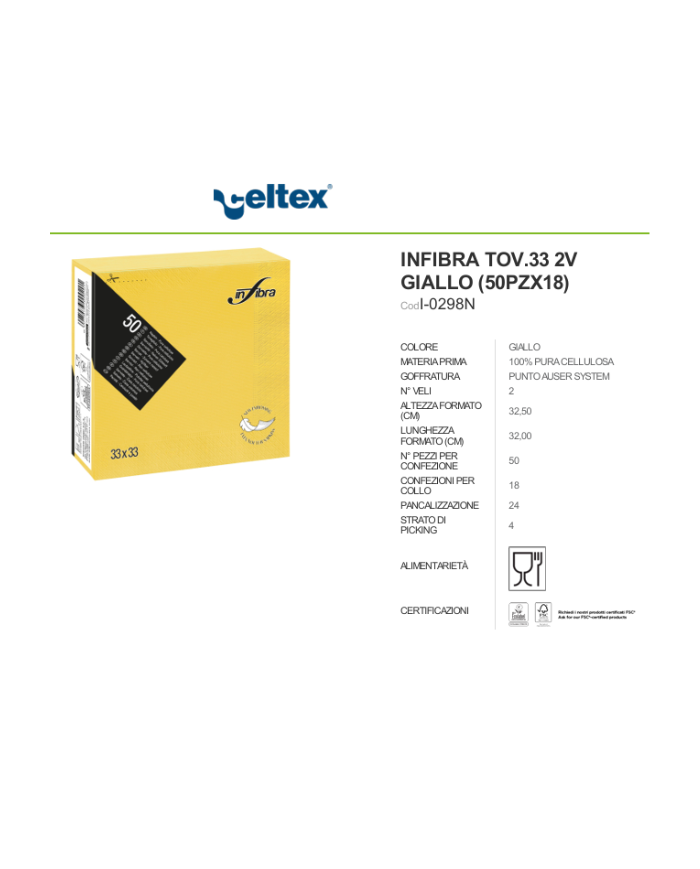 TOVAGLIOLI  33X33 2 VELI GIALLI 50 PZ 18 CF