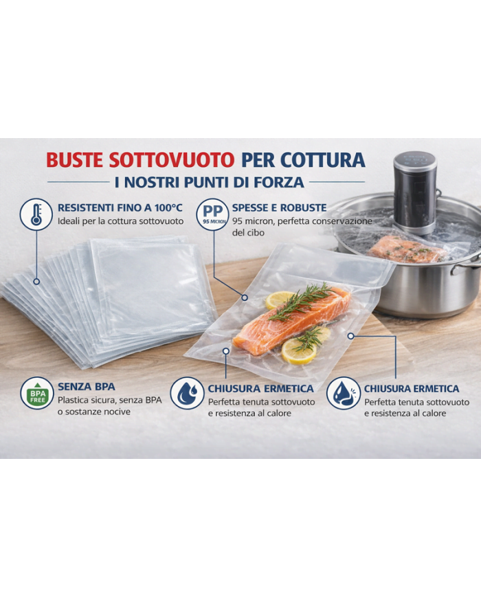 BUSTE SOTTOVUOTO LISCE  COTTURA PP 50X70 PZ 100