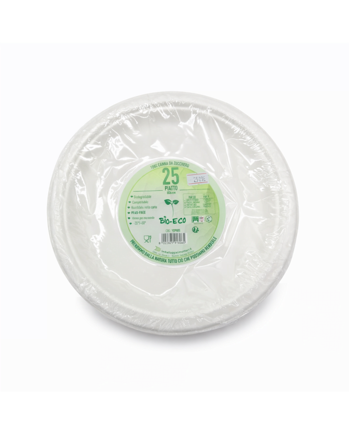 PIATTO PIANO IN POLPA DI CELLULOSA 26 CM CF 25 PZ