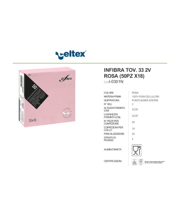TOVAGLIOLI  33X33 2 VELI ROSA 50 PZ 18 CF